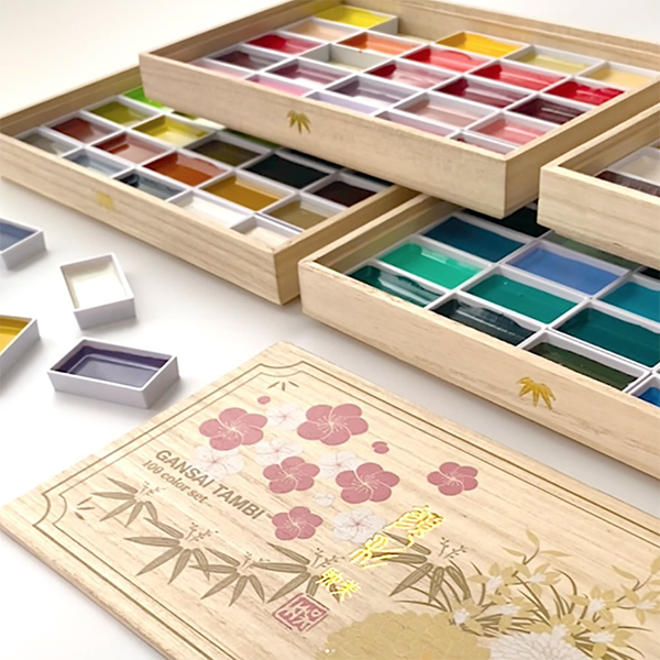 Gansai Tambi Watercolors, Set of 100 in Wooden Box *New Colors*